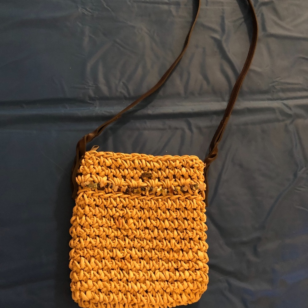 Scala small crossbody woven bag with leather strap